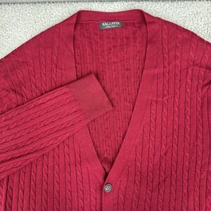 Kallspin Cardigan Sweater Mens XL Tall Burgundy Cable Wool Knit Classic Grandpa‎